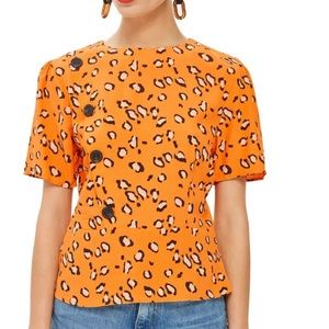 Top Shop Animal Print Button Short Sleeve Blouse